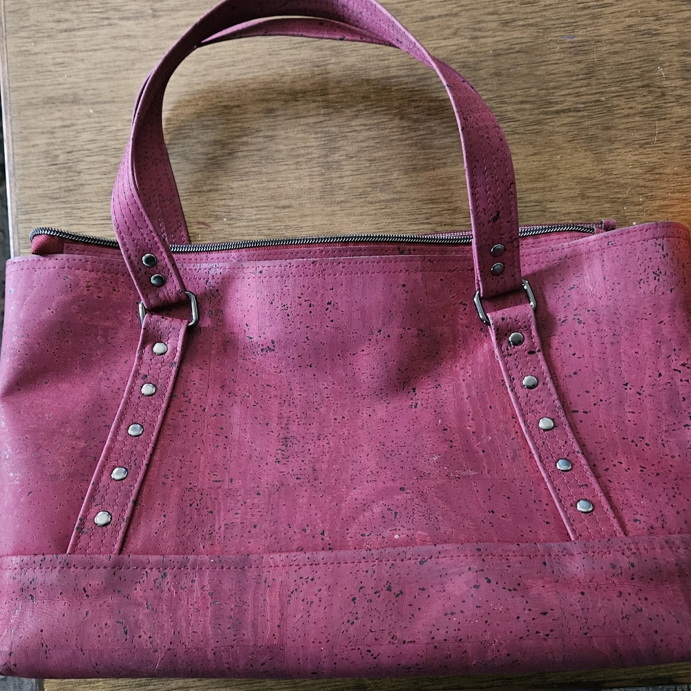 Burgundy Cork Purse with Polka Dot Lining